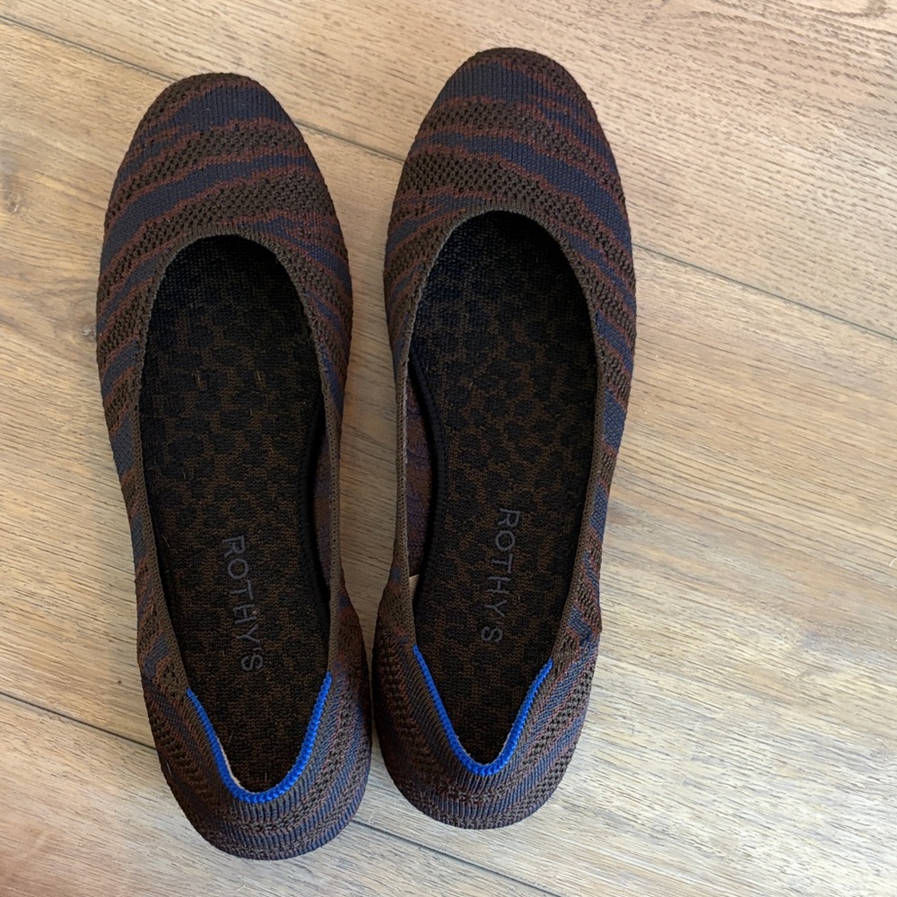 Rothy's Striped Brown and Blue Flats